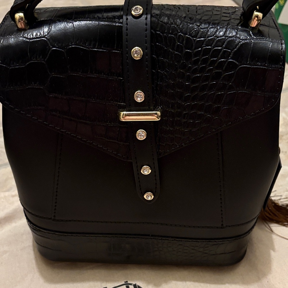 House of Harlow 1960 Black Croc-Embossed Backpack - Picture 2 of 10